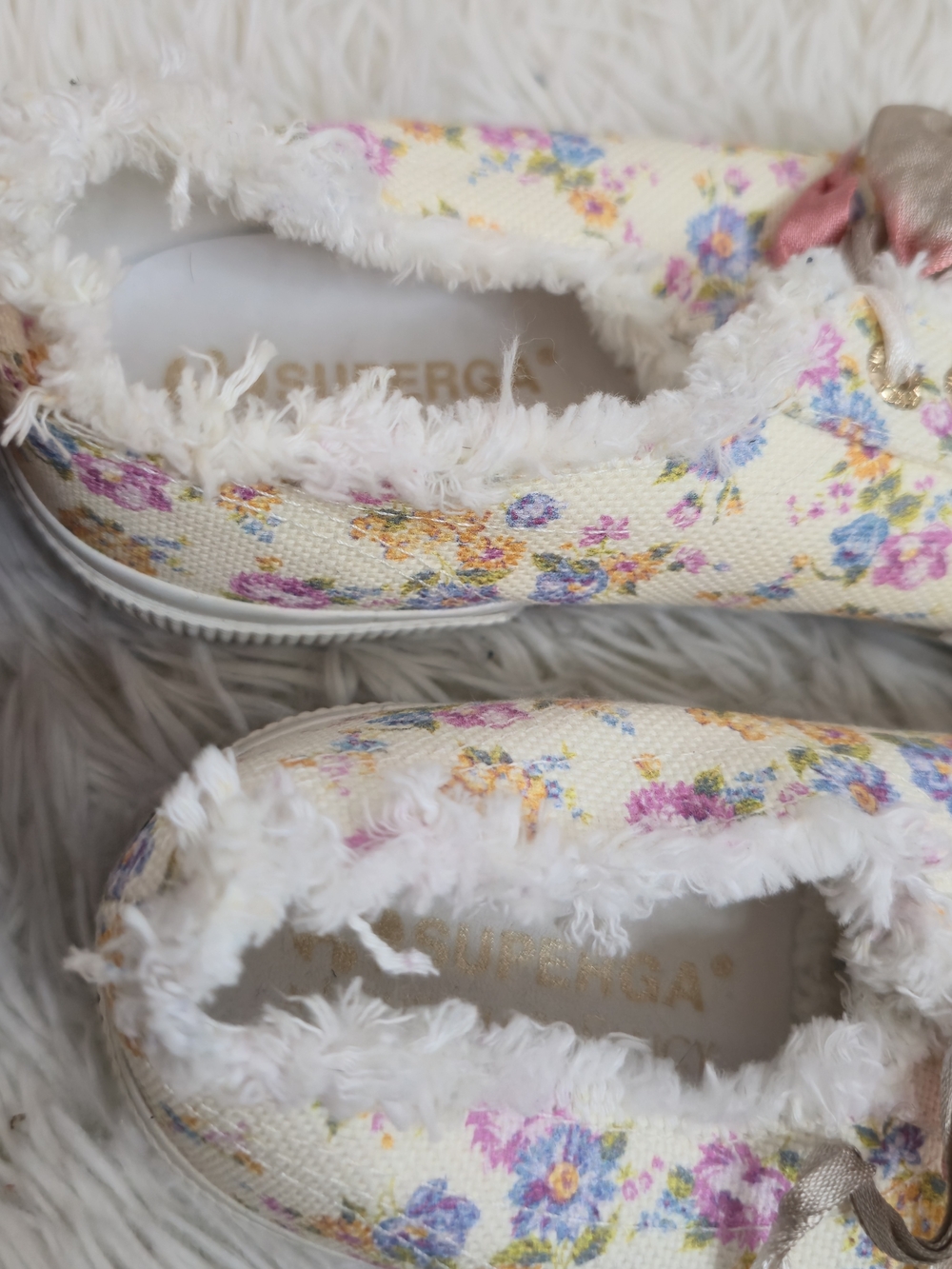 Superga X LoveShackFancy Cream Floral Coquette Canvas Fringe Sneakers - Picture 12 of 14